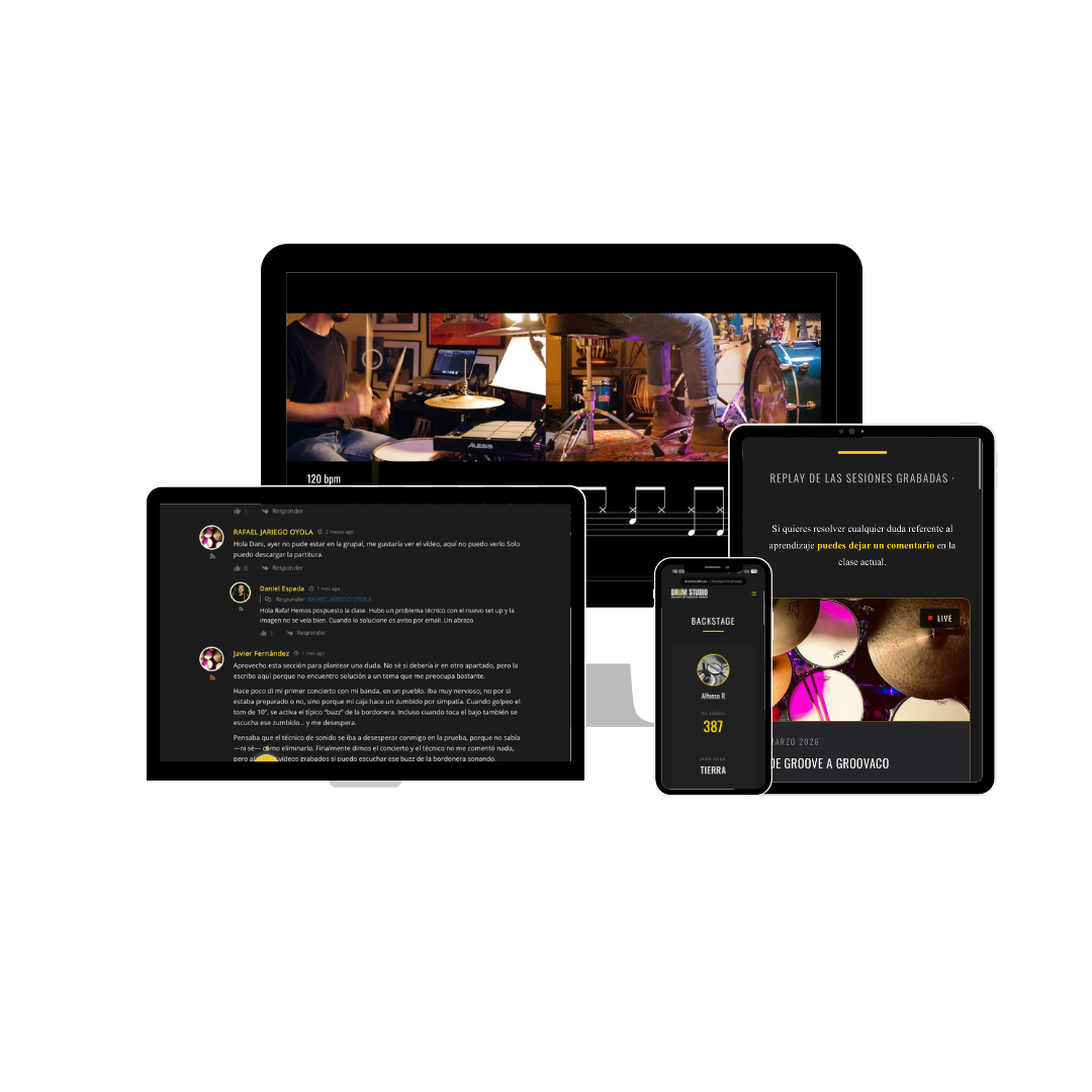 La plataforma de Drum Studio en ordenador, tablet y móvil